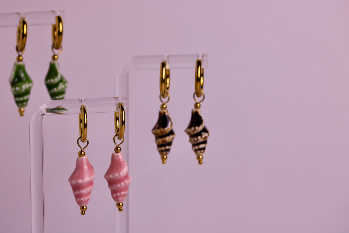 Ceramic Seashell Hoops in Various Colors