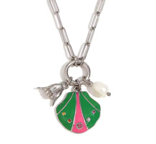 Seaside Pop Silver Charmed Necklace