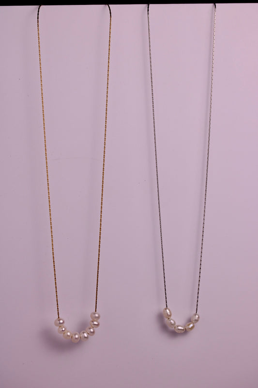 Pearl Cluster Necklace in Silver + Gold