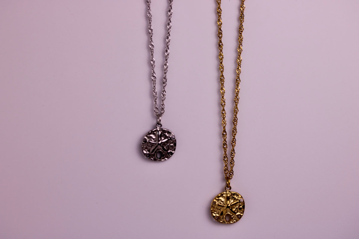 Sand Dollar Necklace in Silver + Gold
