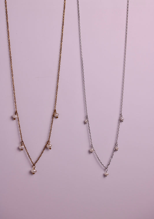 Pearl Dew Necklace in Silver + Gold