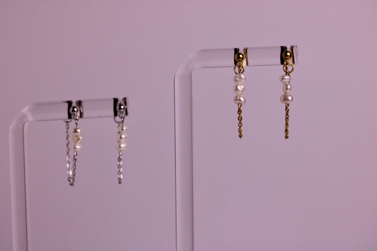 Pearl Veil Studs in Silver + Gold