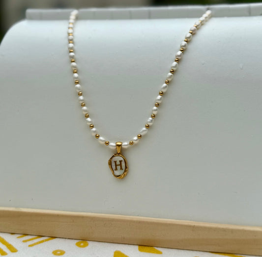 The Seaside Initial Necklace - Beaded Pearl Chain Edition