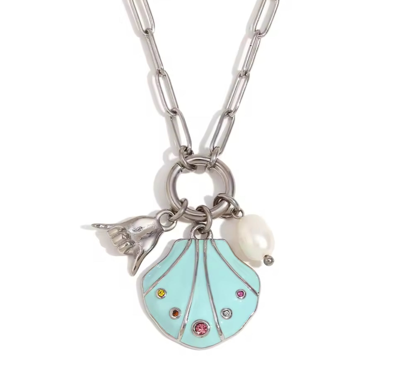 Seaside Pop Silver Charmed Necklace