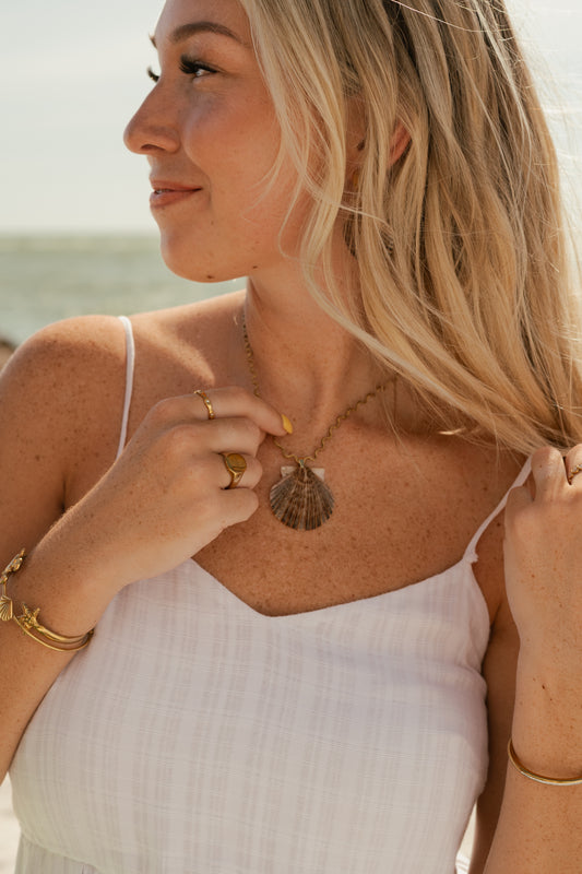 The Ripple Necklace- Brown Seashell Silver + Gold