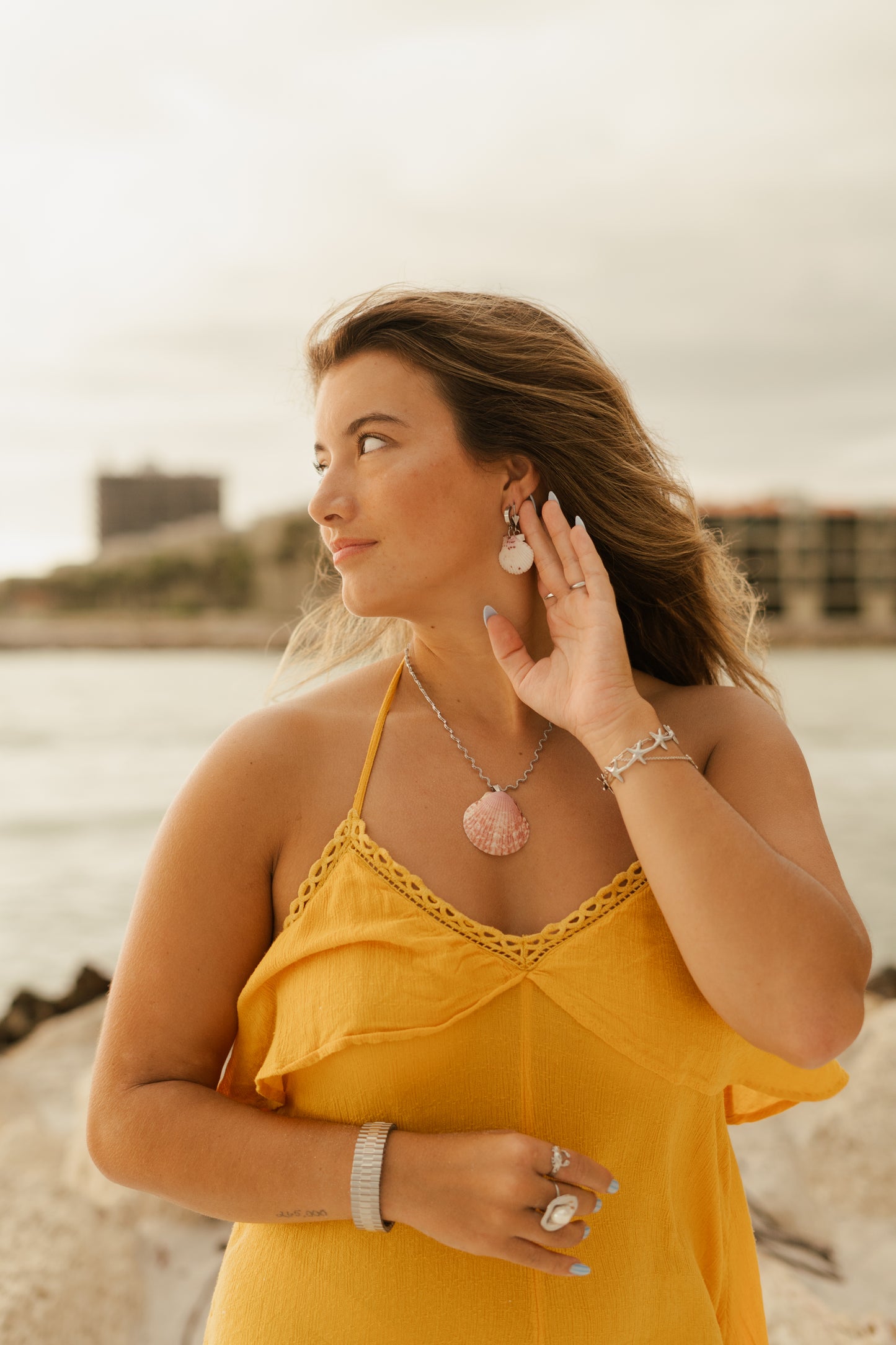 The Ripple Necklace- Rose Seashell Silver + Gold