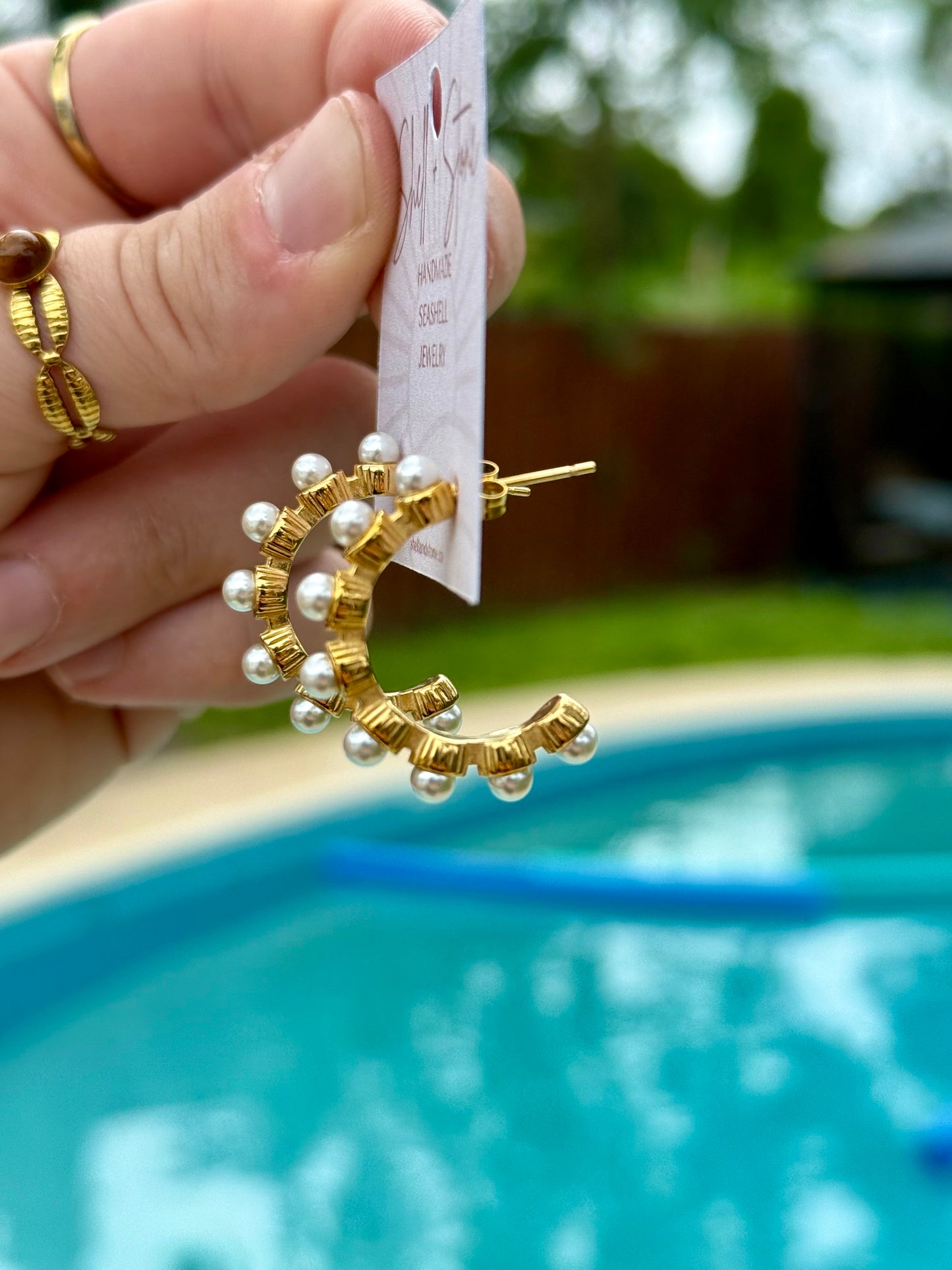 Marina Pearl Hoop Studs