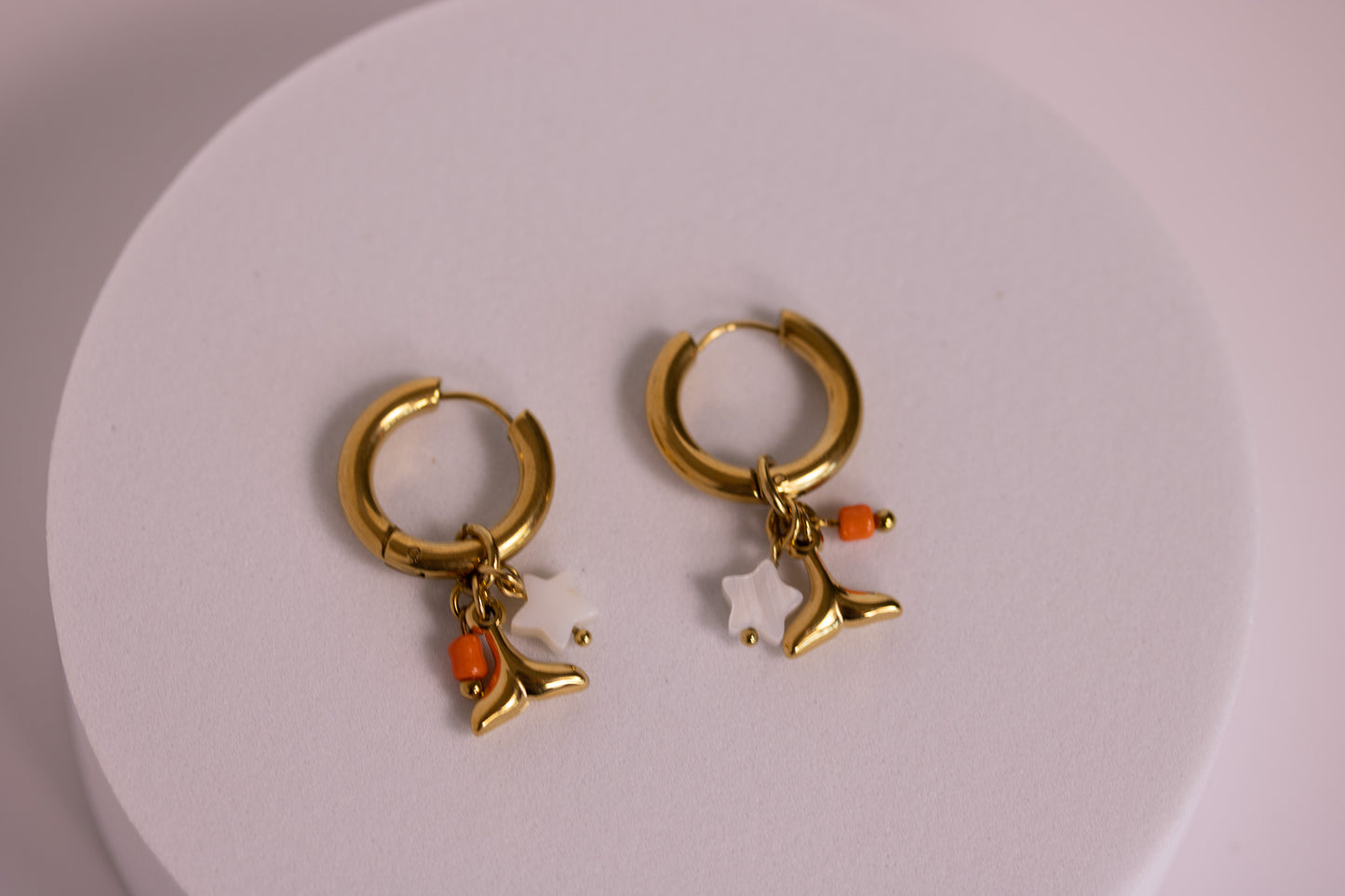 Coral Charm Hoops - Shell + Dolphin Tale