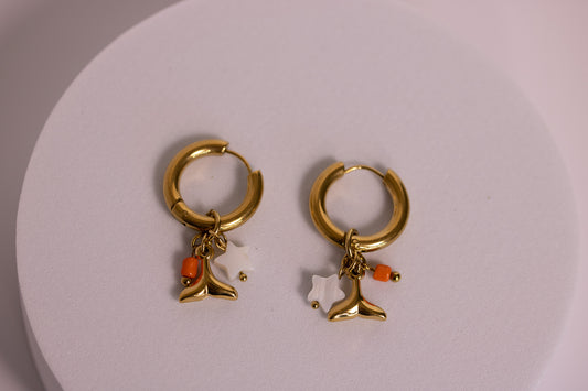 Coral Charm Hoops - Shell + Dolphin Tale