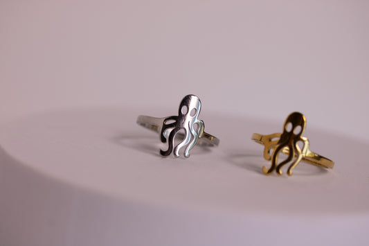 Octopus Ring in Silver + Gold