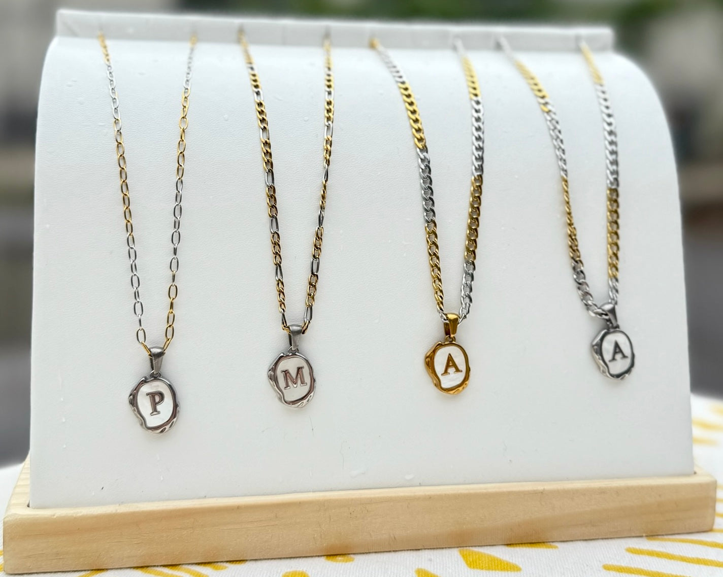 The Seaside Initial Necklace - Two Toned Various Chain Edition