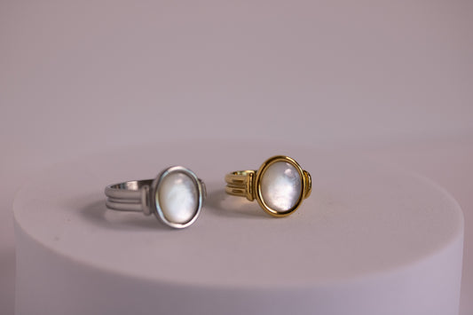 Moonstone May Ring in Silver + Gold