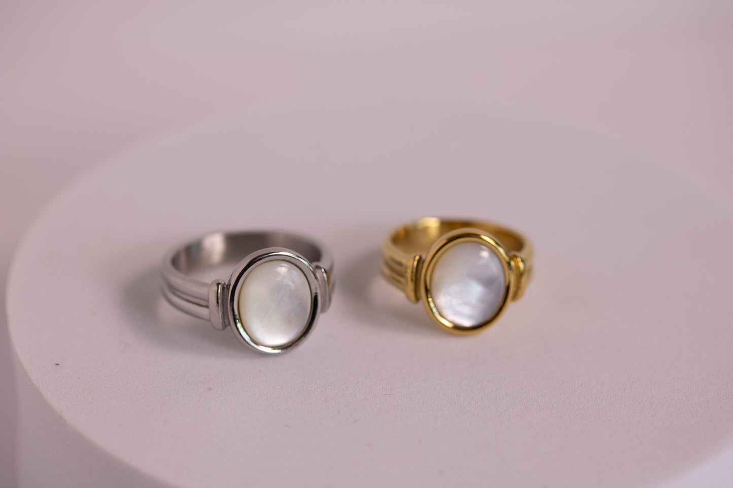 Moonstone May Ring in Silver + Gold