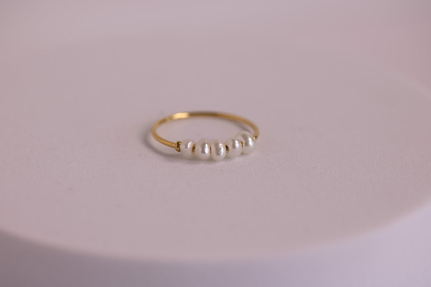 Dainty Pearl Ring in Silver + Gold