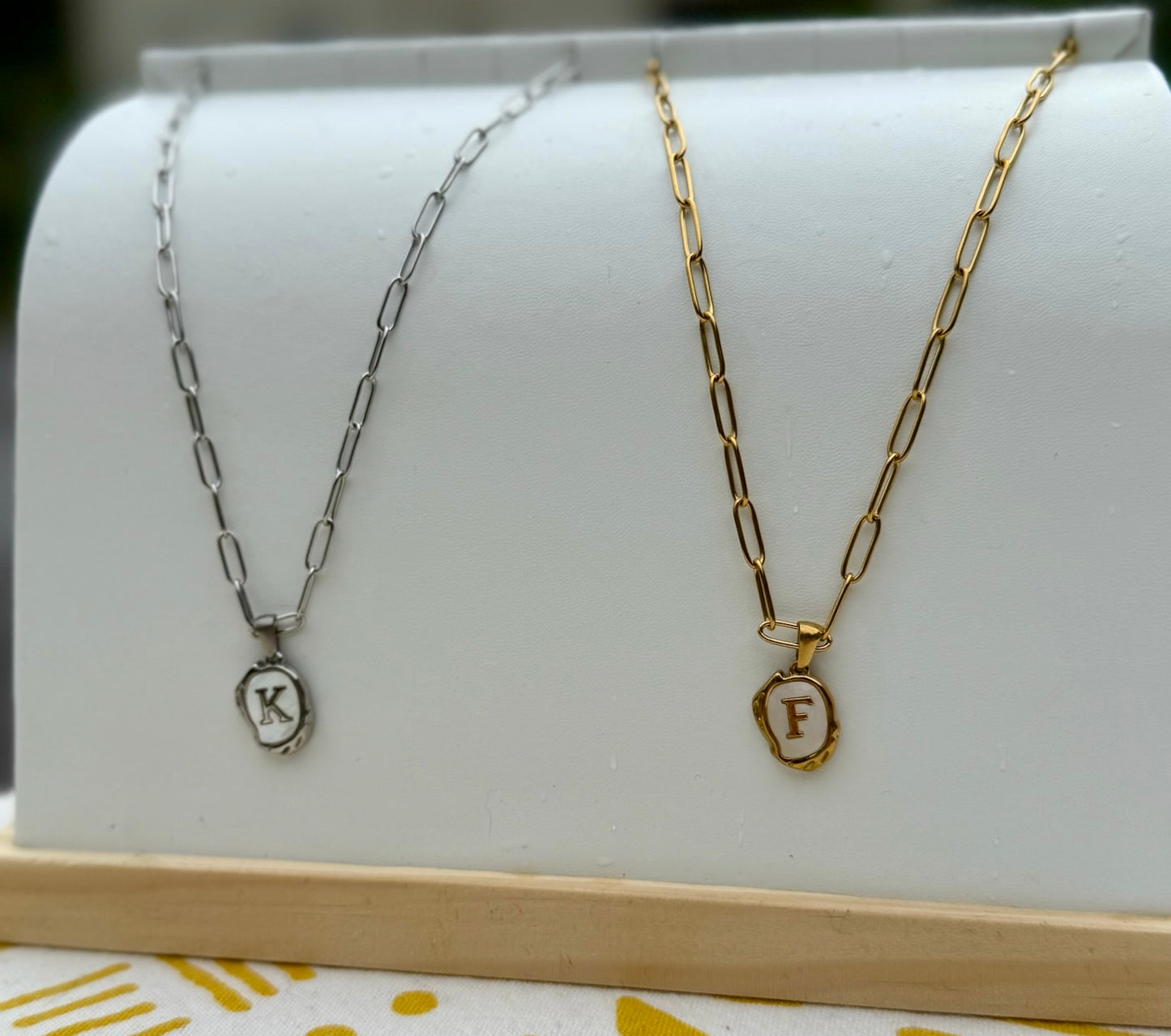 The Seaside Initial Necklace - Silver + Gold Paperclip Chain Edition