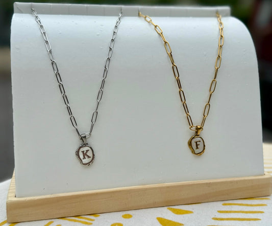 The Seaside Initial Necklace - Silver + Gold Paperclip Chain Edition