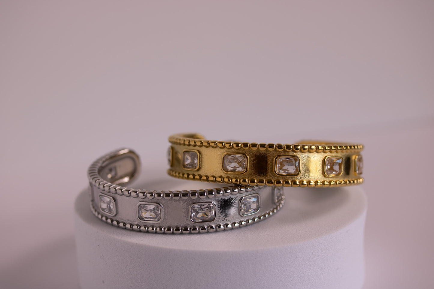 Moonrise Glow Bangle in Silver + Gold