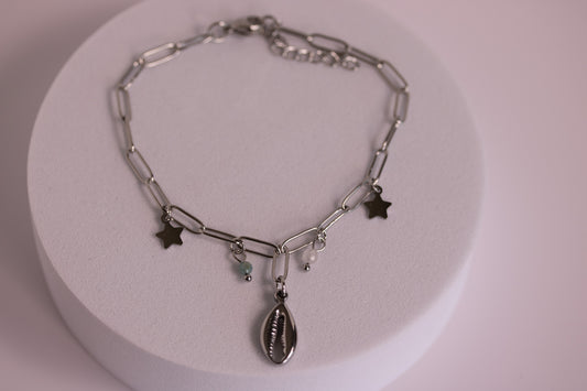 Cowrie Charm Bracelet in Silver + Gold