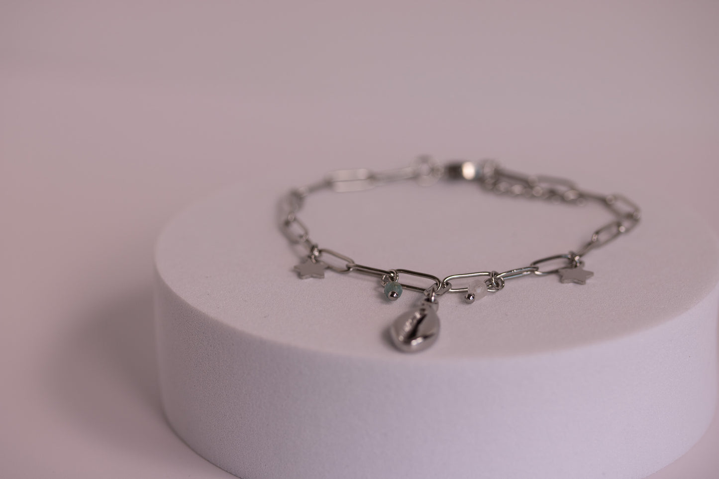 Cowrie Charm Bracelet in Silver + Gold