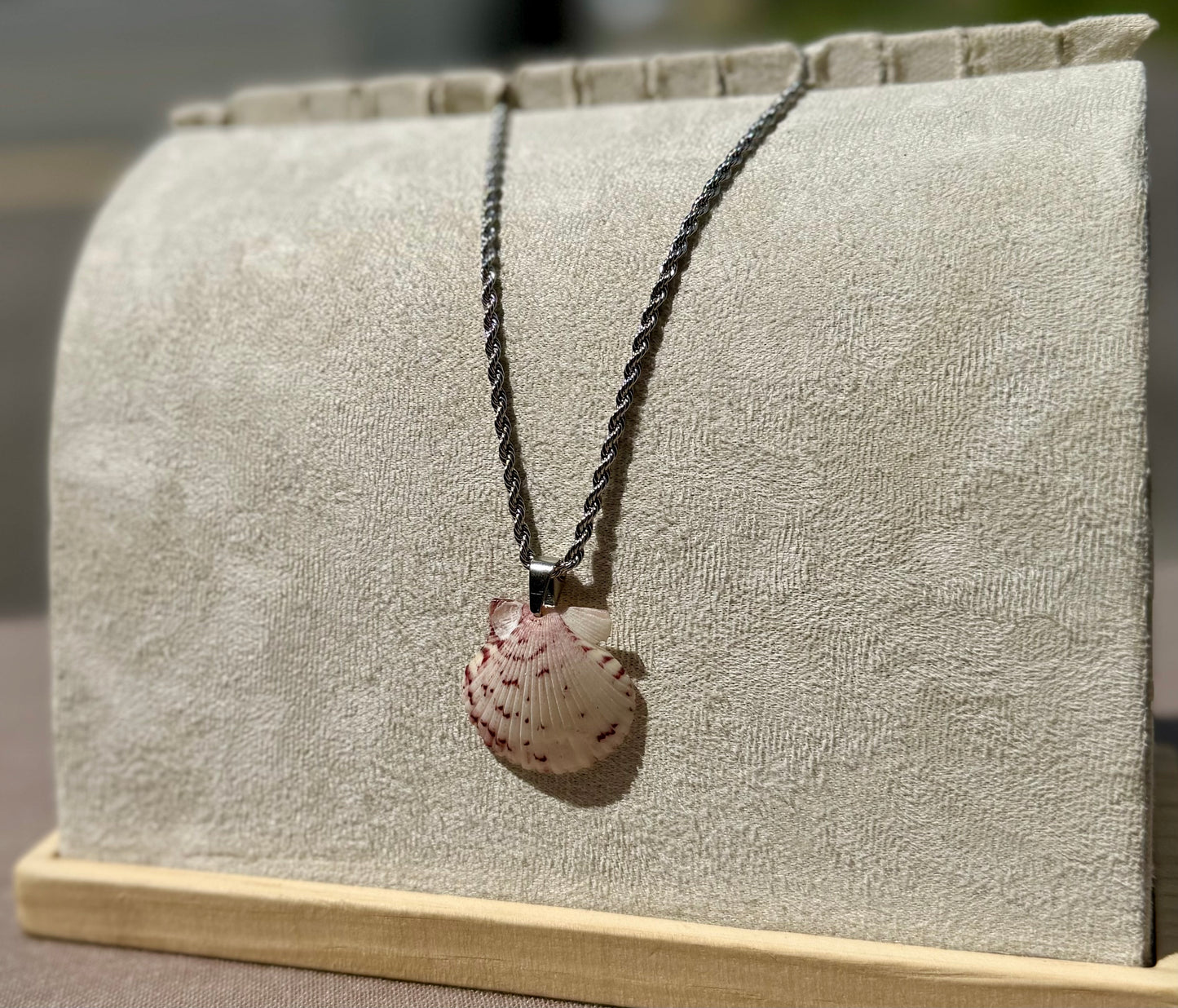 The Silver Braid Necklace - Rose Freckles Seashell Edition