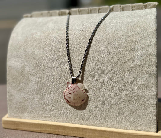 The Silver Braid Necklace - Rose Freckles Seashell Edition