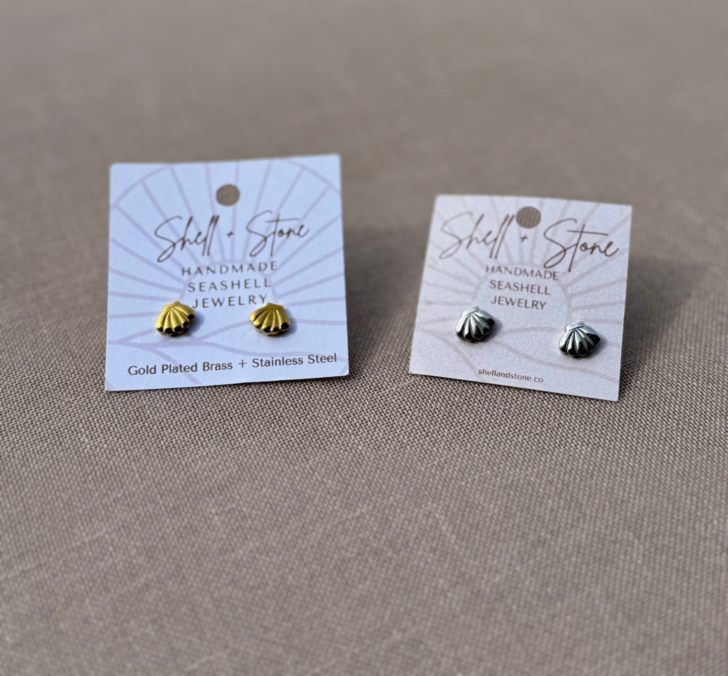Scallop Studs in Silver + Gold