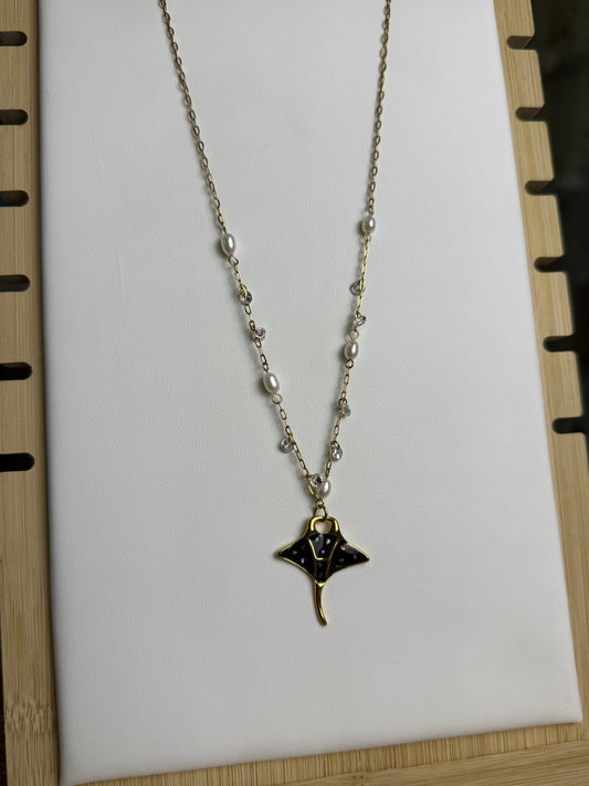 Manta Ray Charm + Dancing Pearls Necklace