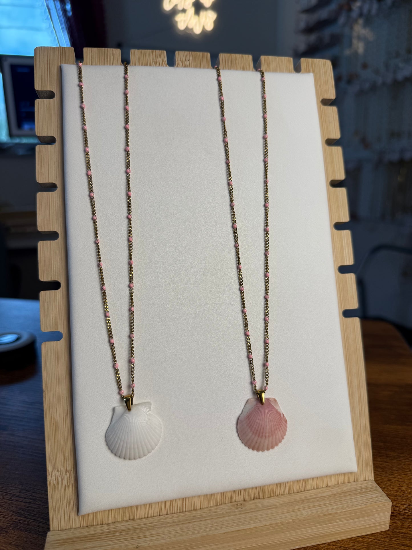 Seashell Necklace on Dotted Pink Chain