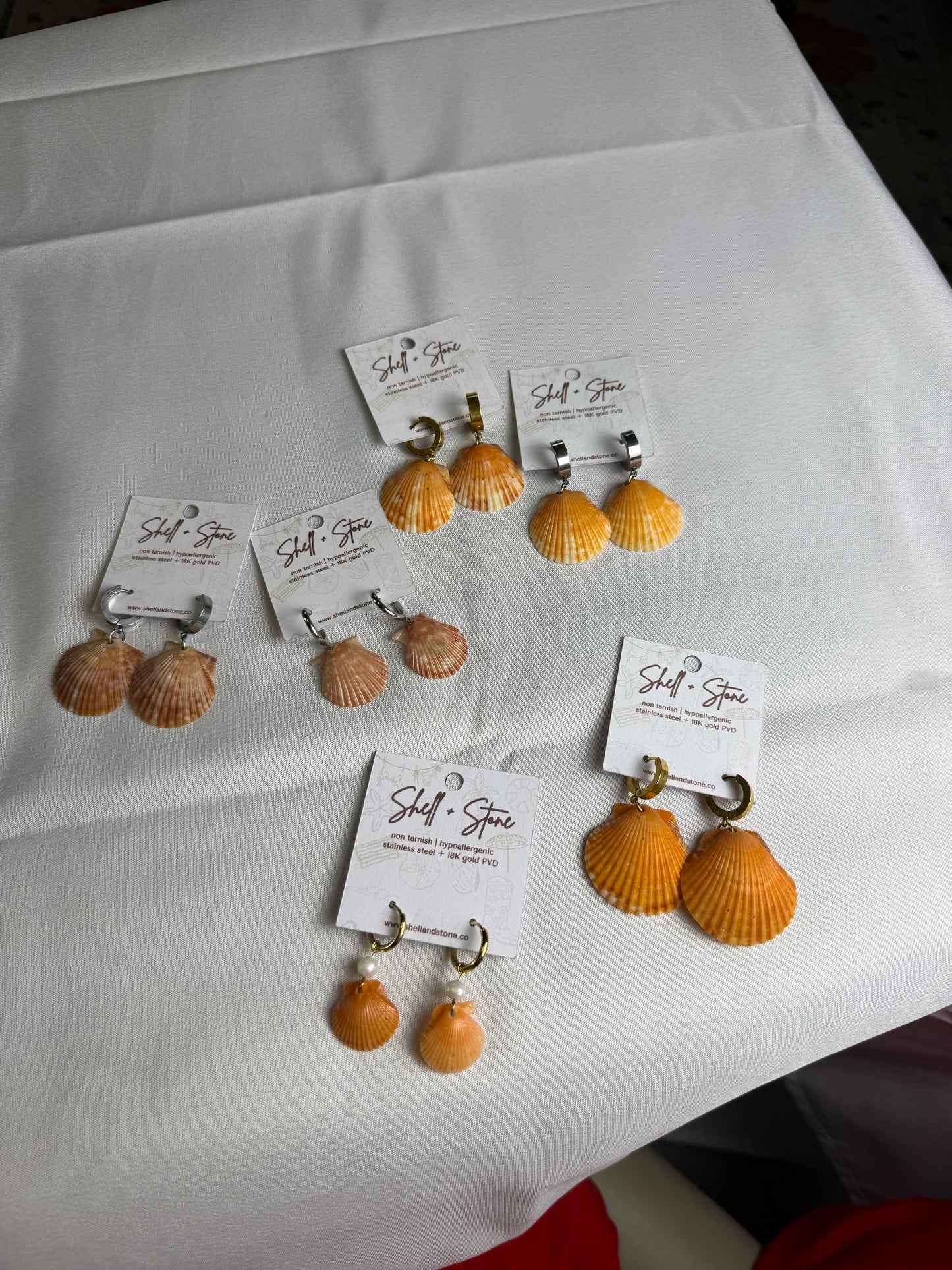 Orange Seashell Hoops - Silver Edition