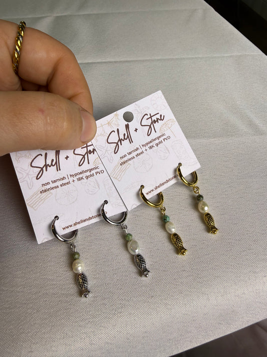Lucky Catch Hoops in Silver + Gold