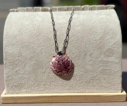 The Silver Paperclip Necklace - Merlot Calico Seashell Edition