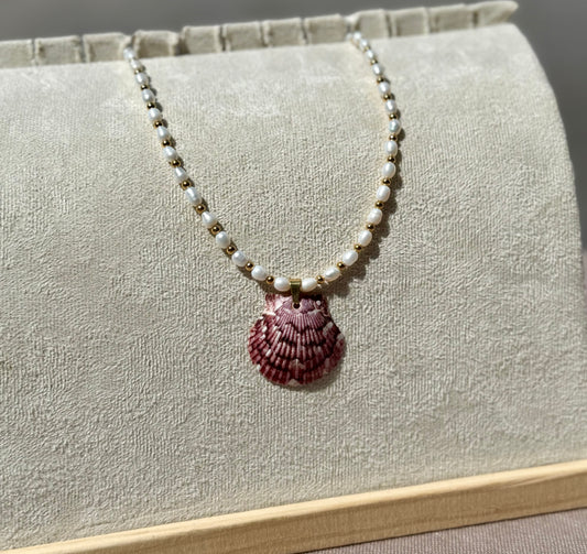 The Pearl Puddles Necklace - Wine Seashell Edition