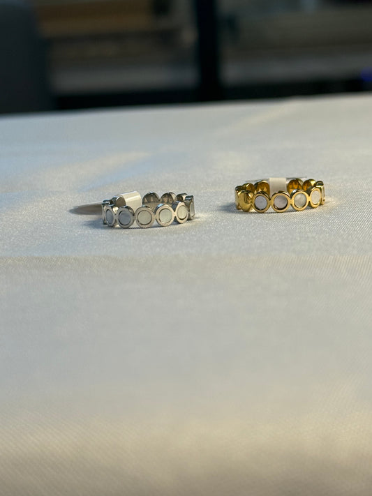 White Cap Ring in Silver + Gold
