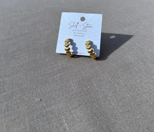 Seashell Half Hoop Stud in Silver + Gold
