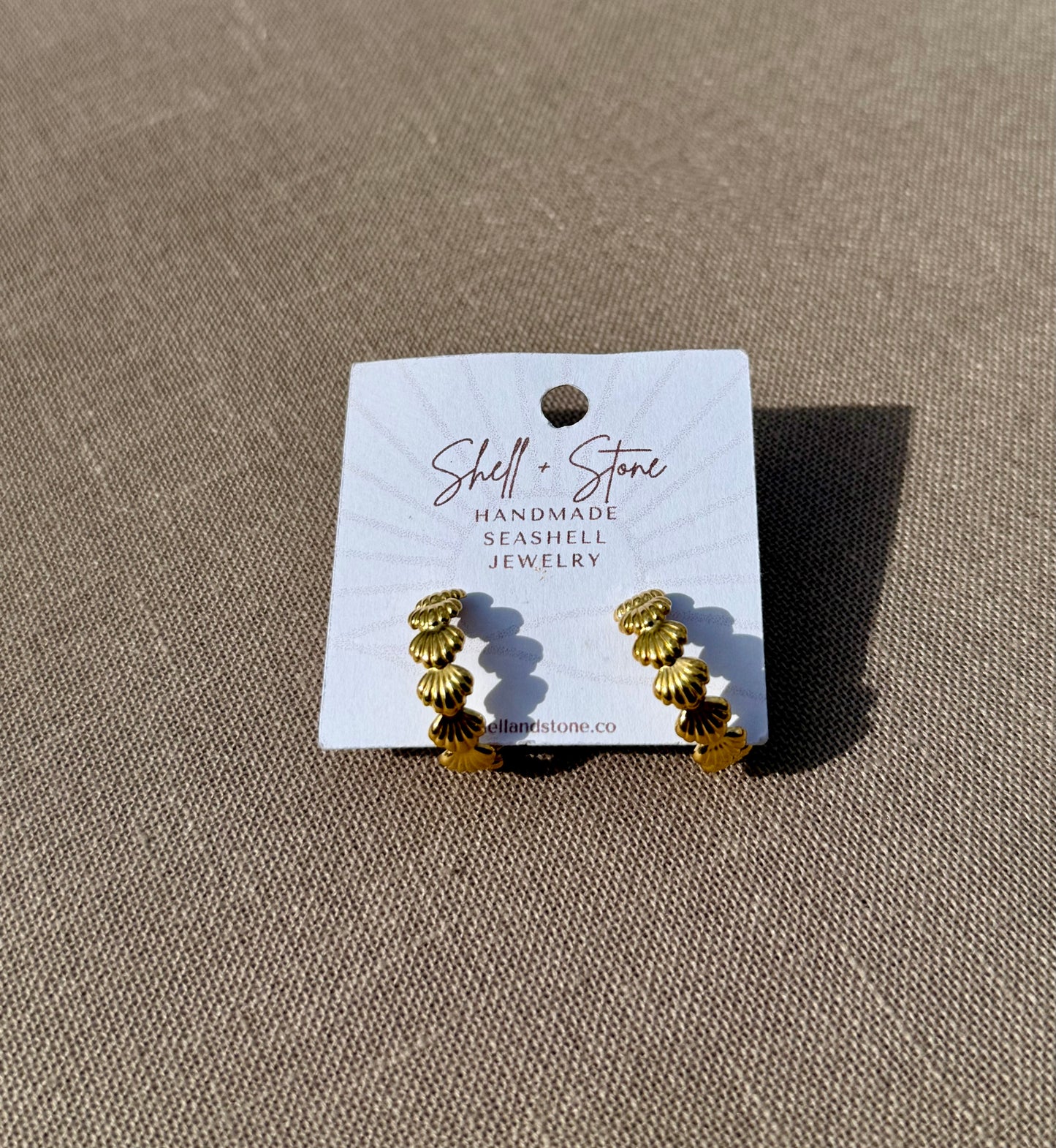 Seashell Half Hoop Stud in Silver + Gold