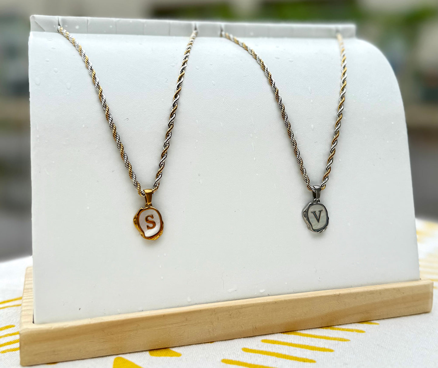 The Seaside Initial Necklace - Two Toned Braided Chain Edition