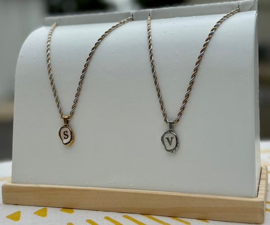 The Seaside Initial Necklace - Two Toned Braided Chain Edition