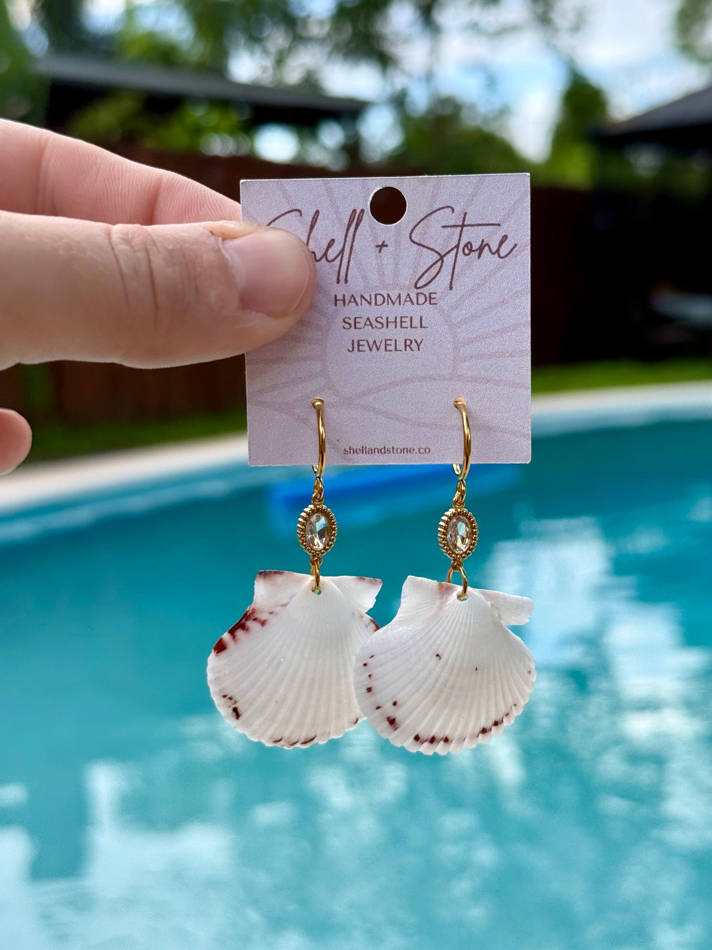 Crimson Edge Scallop Earrings