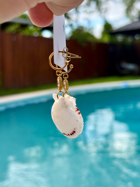 Crimson Edge Scallop Earrings