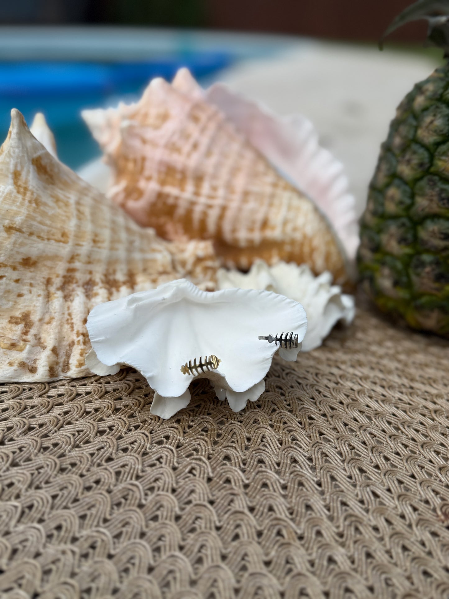 Fish Bone Ring in Silver + Gold