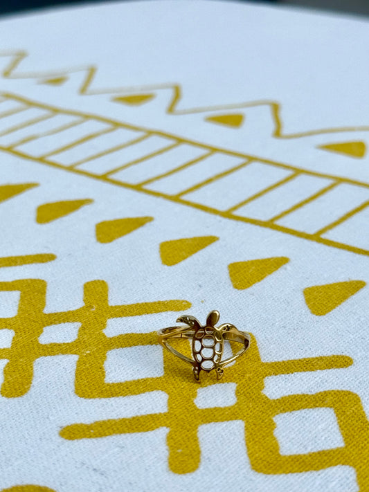 Turtle Ring in Silver + Gold