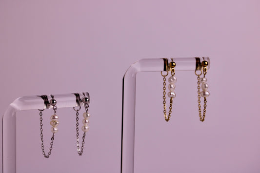 Pearl Veil Studs in Silver + Gold