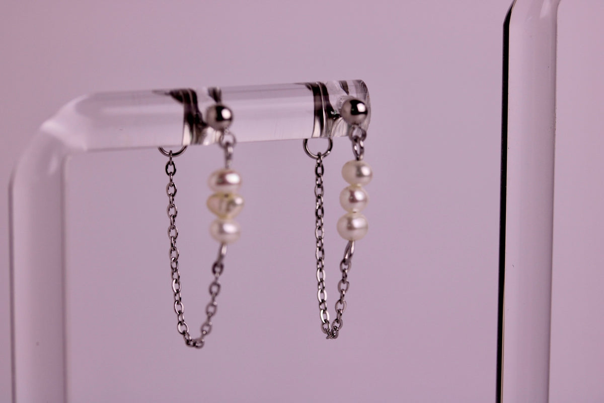 Pearl Veil Studs in Silver + Gold