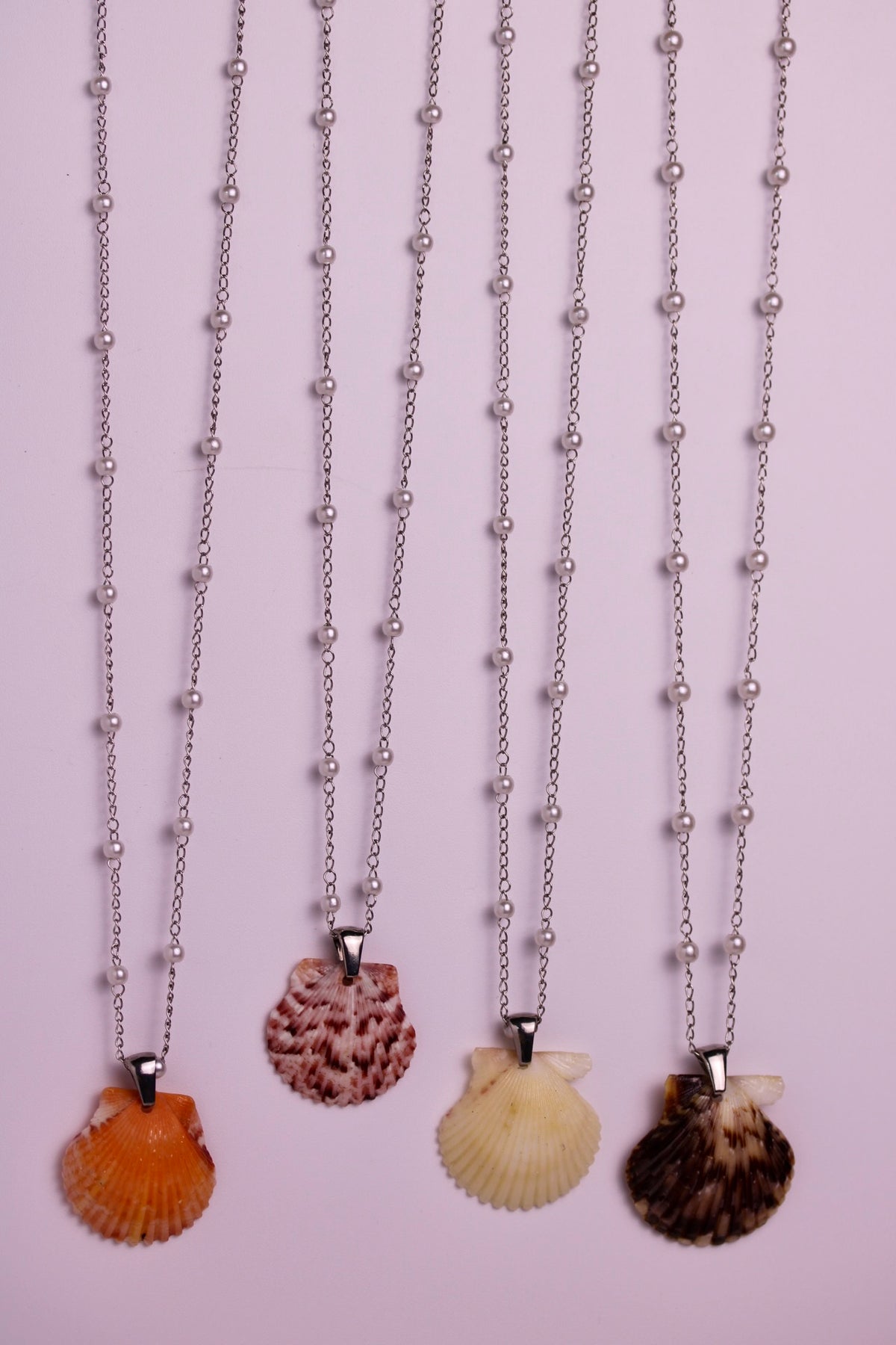 Dainty Pearl Scallop Necklaces in Silver