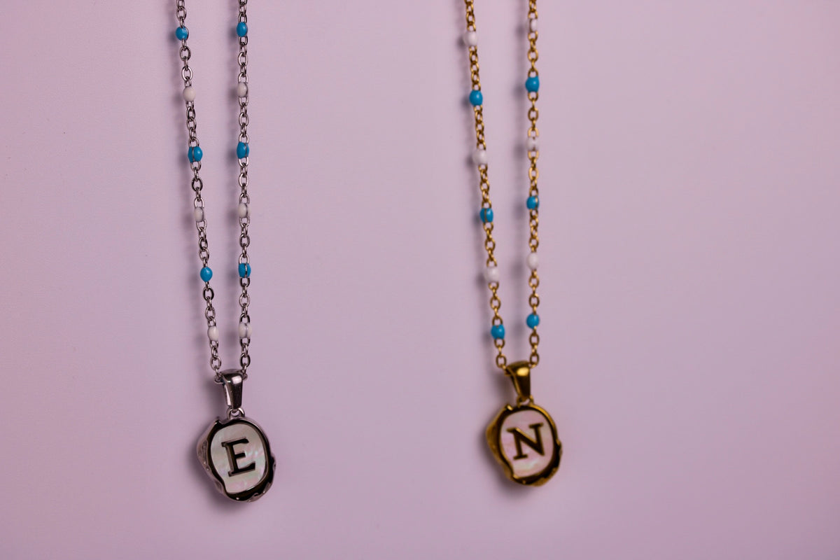 The Seaside Initial Necklace - Indigo Crest Edition