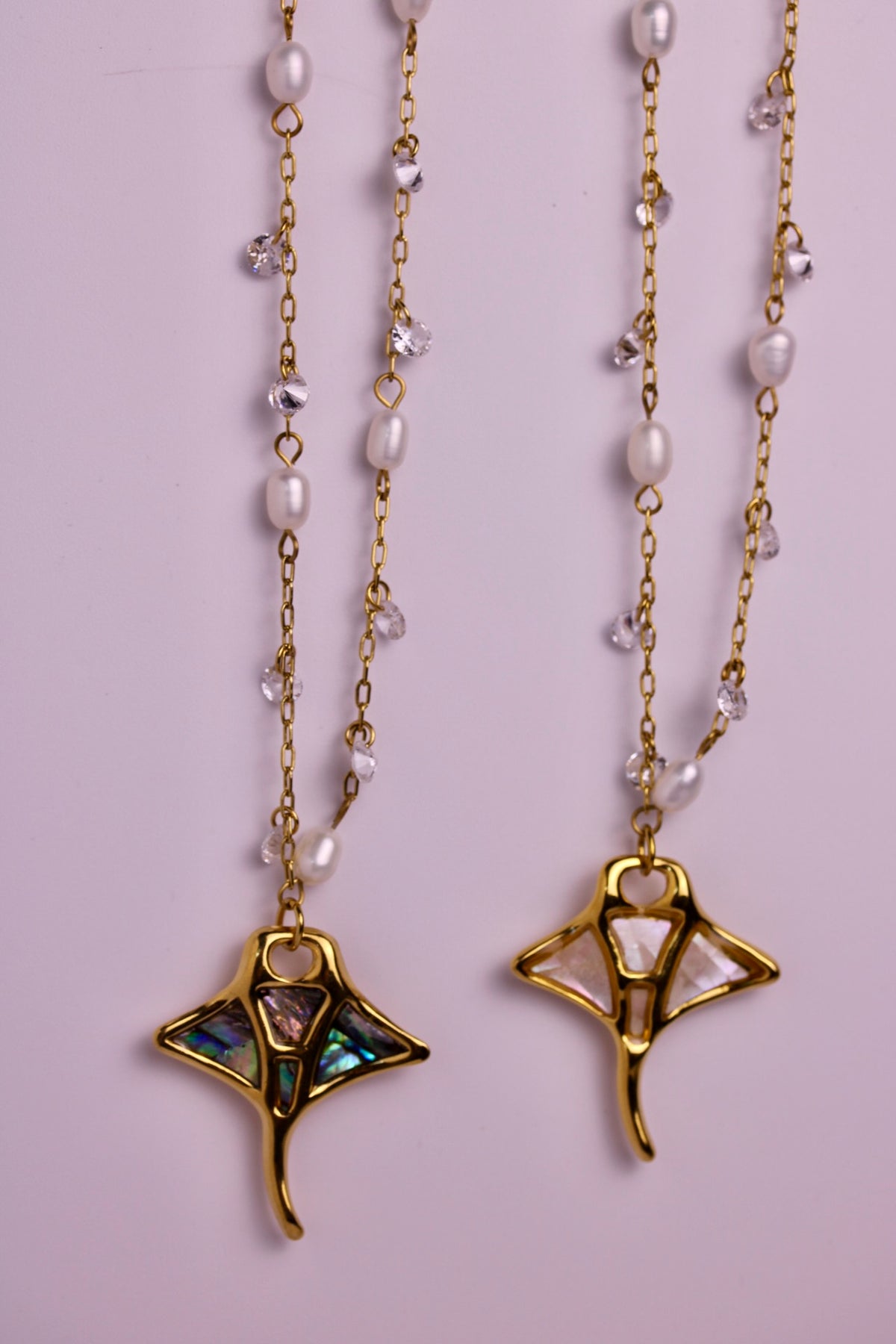Manta Ray Charm + Dancing Pearls Necklace