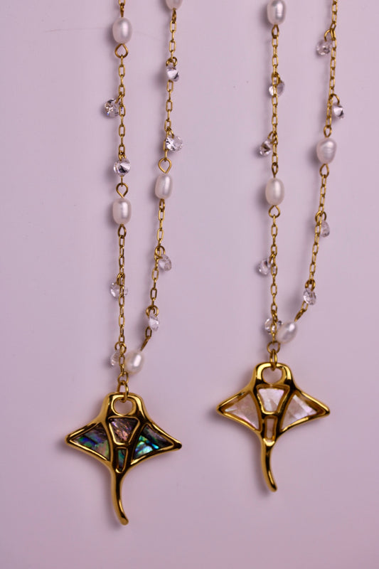 Manta Ray Charm + Dancing Pearls Necklace