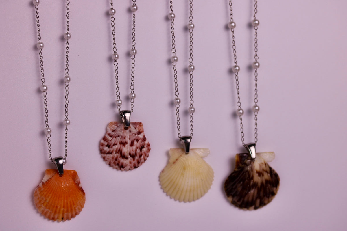 Dainty Pearl Scallop Necklaces in Silver
