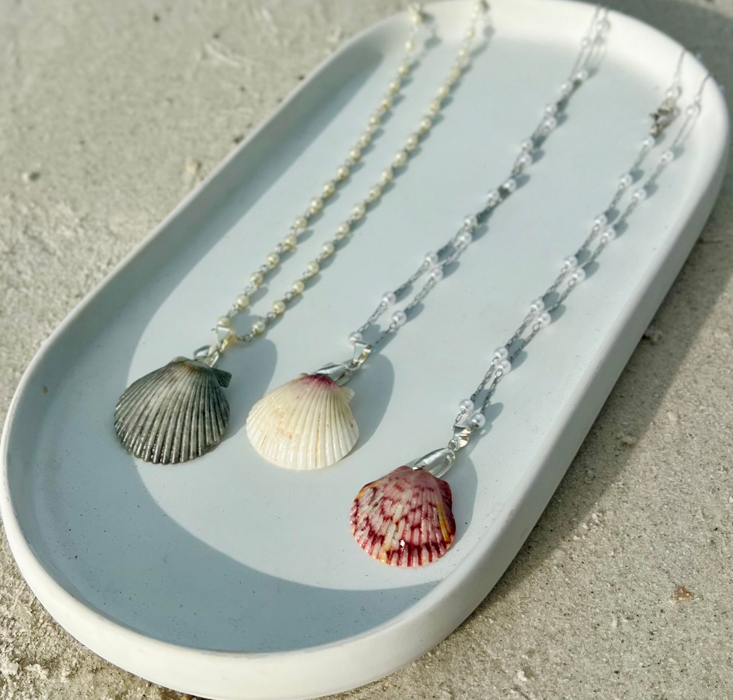 Silver Palms + Pearls Shell Necklace