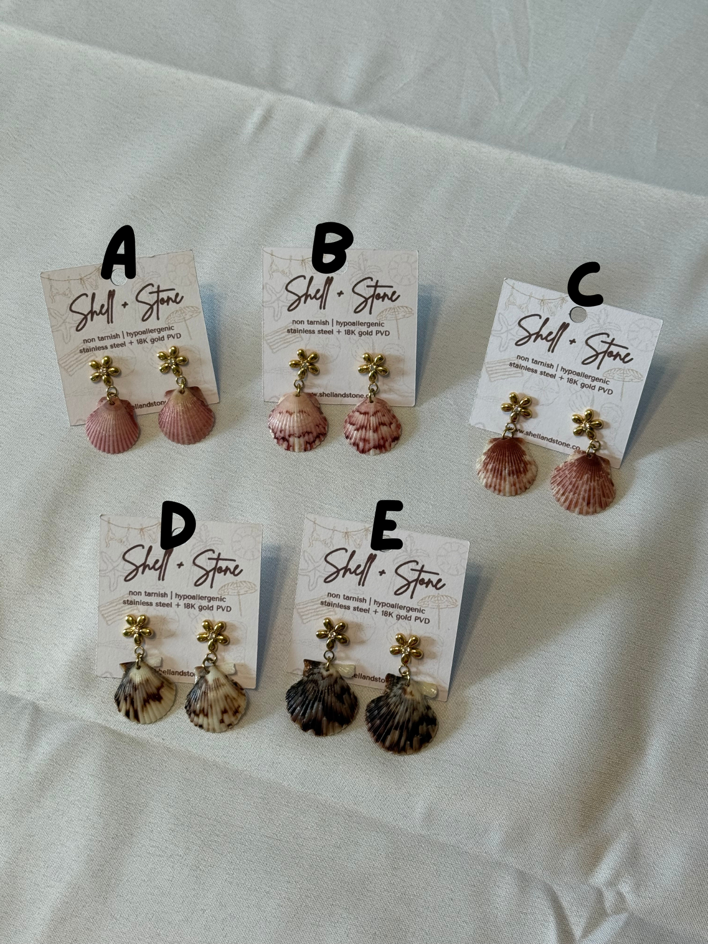Various Seashell Earrings - Gold Studs